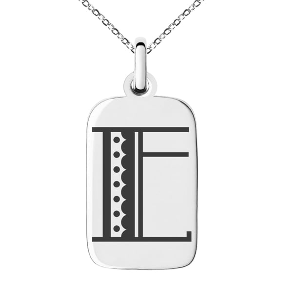 Stainless Steel Letter E Initial Metro Retro Monogram Engraved Small Rectangle Dog Tag Charm Pendant Necklace