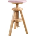 thumbnail image 5 of eHemco Swivel Solid Wood Adjustable Bar Stool, 18.9 to 25.2 Inches, Natural Base with Pink Top, 5 of 7