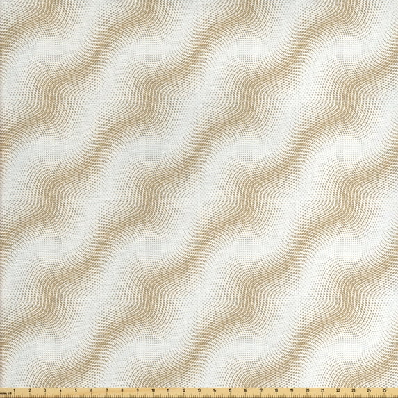Abstract Fabric by the Yard, Neutral Halftone Style Inspired Layout of Diagonal Waves in Muted Tones, Upholstery Fabric for Dining Chairs Home Decor Accents, Dark Sand Brown White by Ambesonne