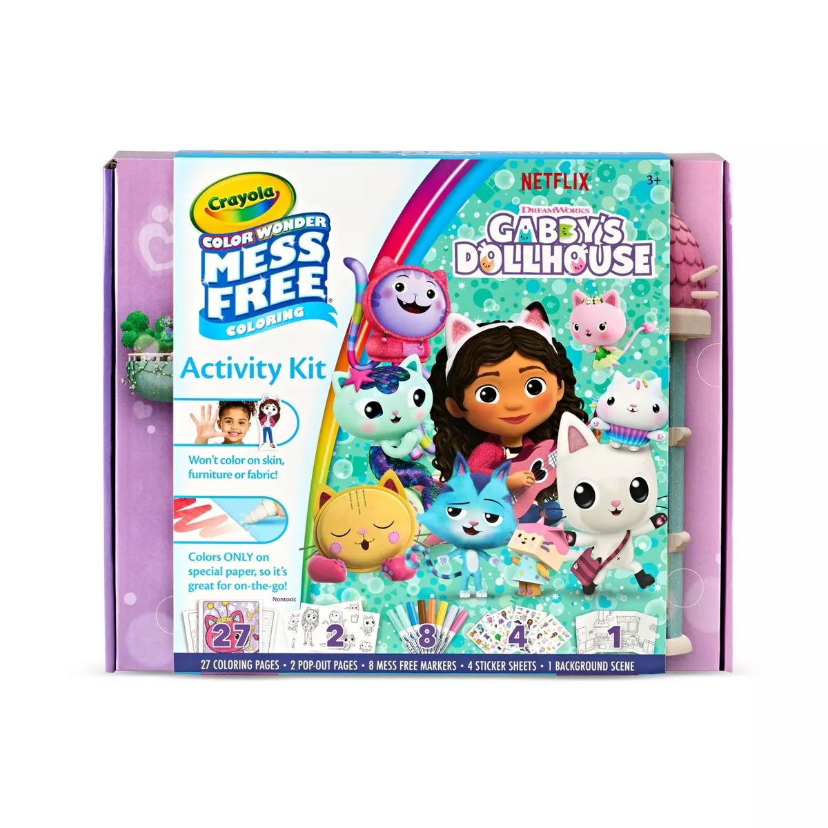Crayola Color Wonder Gabbys Dollhouse Mess-Free Activity Kit - 27 Coloring Pages, 8 Markers, Stickers & Pop-Outs