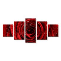 Elephant Stock Damp Red Rose Wall Art - Horizontal Multi Panel Canvas - Living Room Wall Decor - Floral And Botanical Multi Panel - Red And Black Decor - 55" x 24"