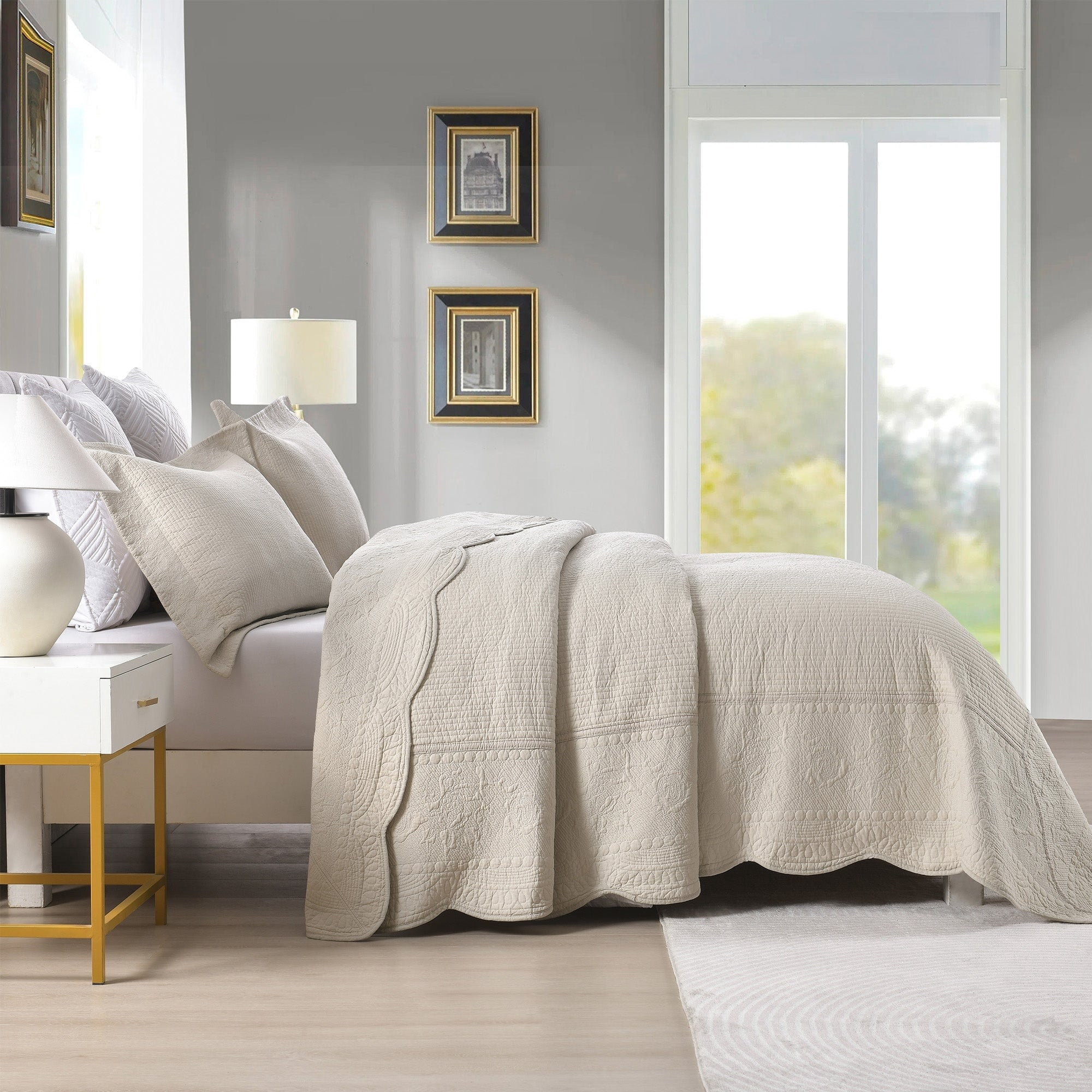 MarCielo 3-Piece Elegantly Embroidered 100% Cotton Oversized Quilt Bedspread Set TG