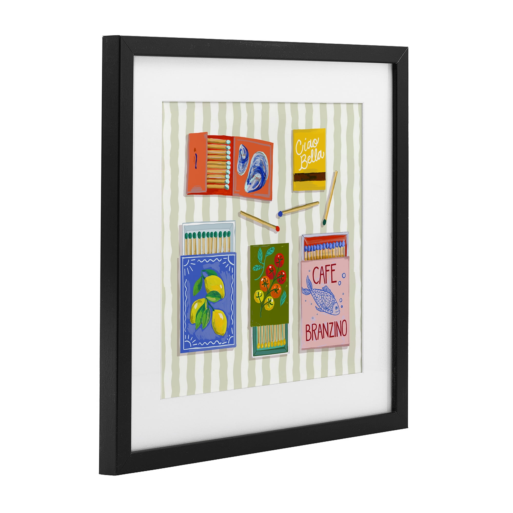 Stupell Industries Ciao Bella Seaside Matchboxes Black Framed Print Under Glass, design by Rachel Nerney