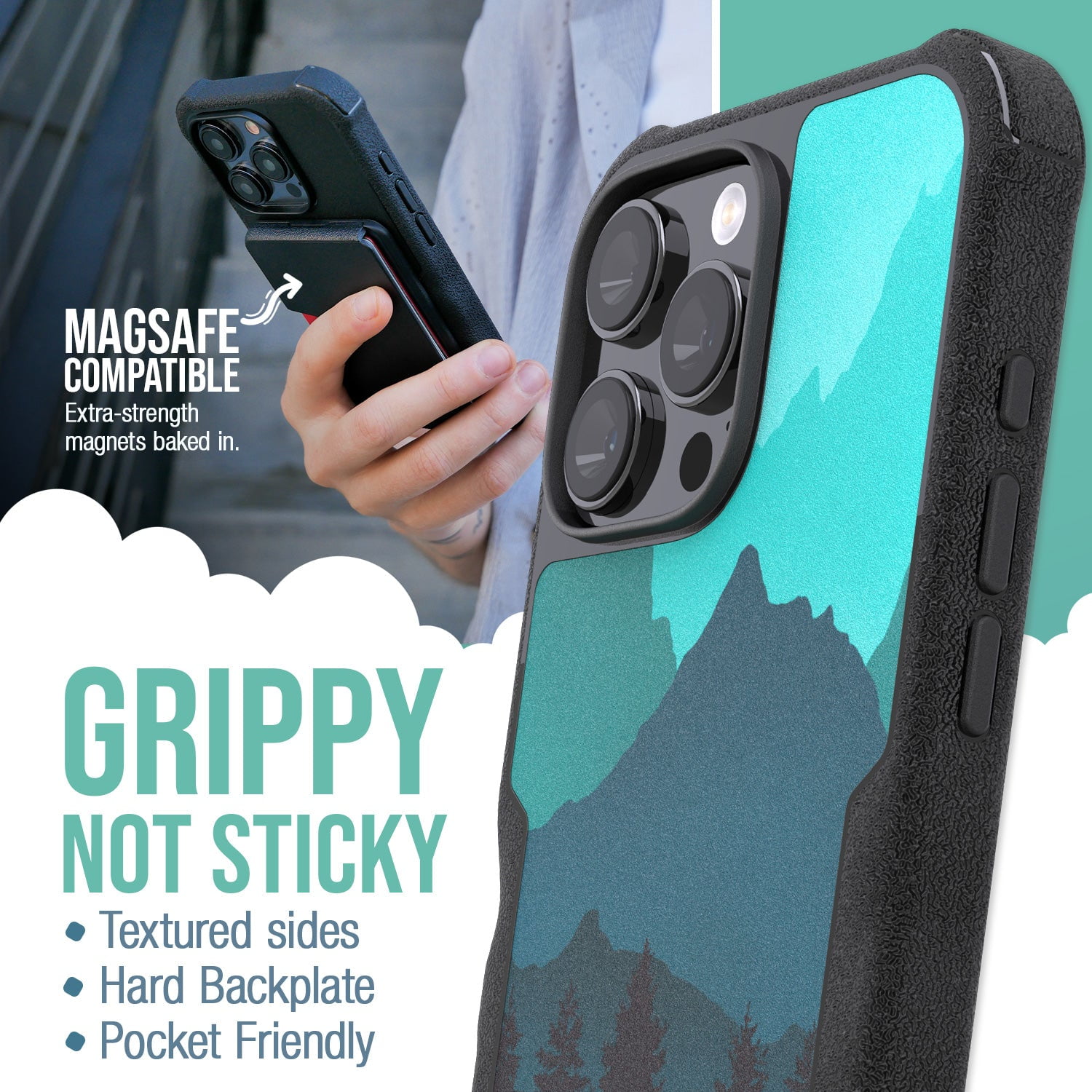 Smartish® iPhone 16 Pro Max Protective Magnetic Case - Gripzilla Compatible with MagSafe [Rugged + Tough] Heavy Duty Armor Cover Drop Tested Protection for Apple iPhone 16 Pro Max - Moving Mountains