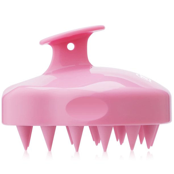 Cepillo de champú masajeador del cuero cabelludo con cerdas de silicona suaves y flexibles para el cuidado del cabello y relajación de la cabeza para la caspa y el crecimiento del cabello, rosa