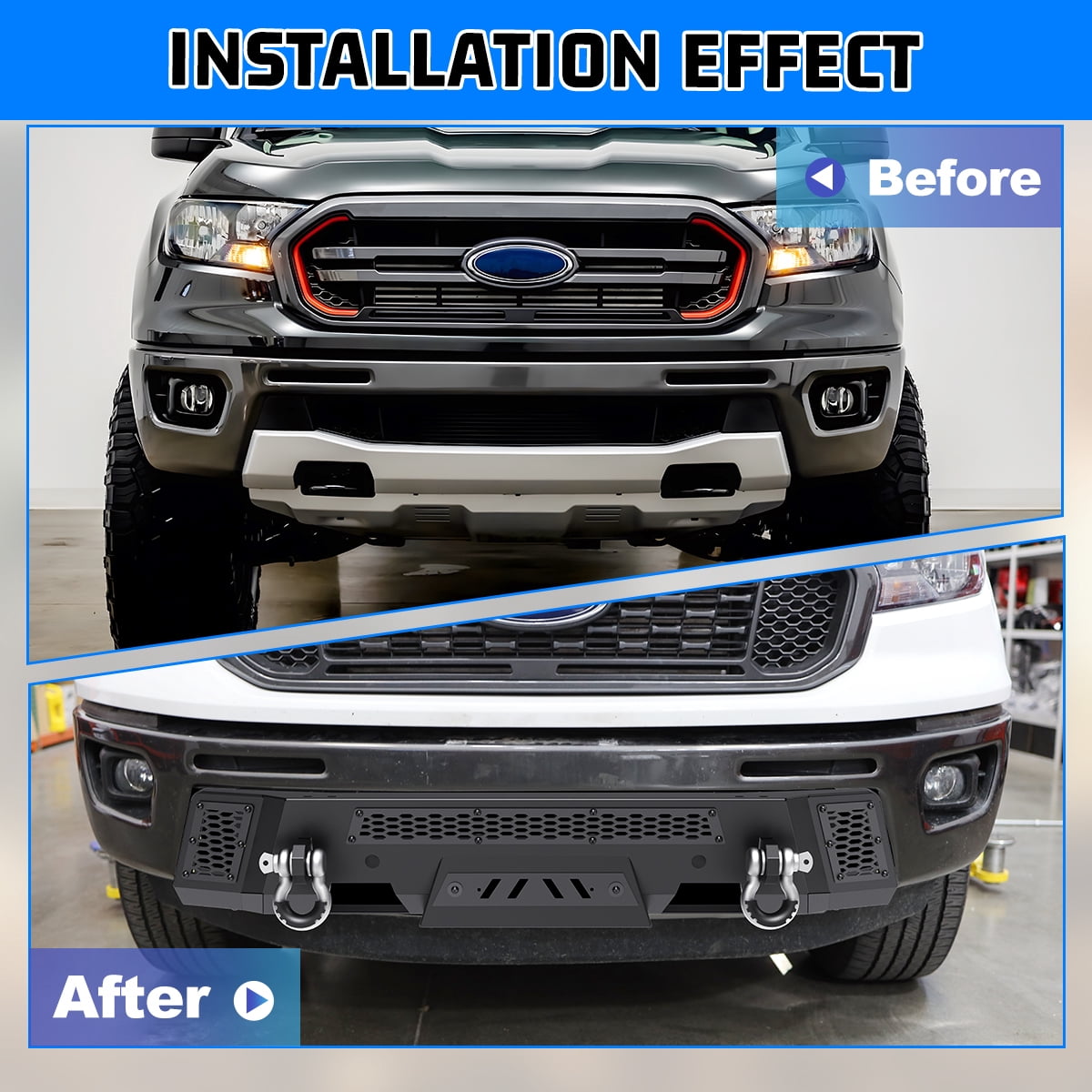 Heavy Duty Steel Front Bumper Fit for 2019 2020 2021 2022 2023 Ford Ranger,Front Bumper with ACC Module Relocation Bracket,Black Powder Coated