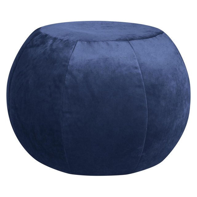 Pouf Plump en velours bleu indigo moelleux – Pouf rond surdimensionné avec revêtement en velours ultra-doux et rembourrage en billes de polystyrène pour salon, chambre ou bureau