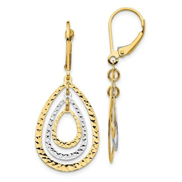 Quality Gold TH882 14K Two-Tone Diamond-Cut Leverback Earrings