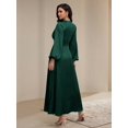 thumbnail image 2 of Dark Green Womens Solid Crew Neck Long Sleeve Pleat-Front Modest Maxi Dress, 2 of 8