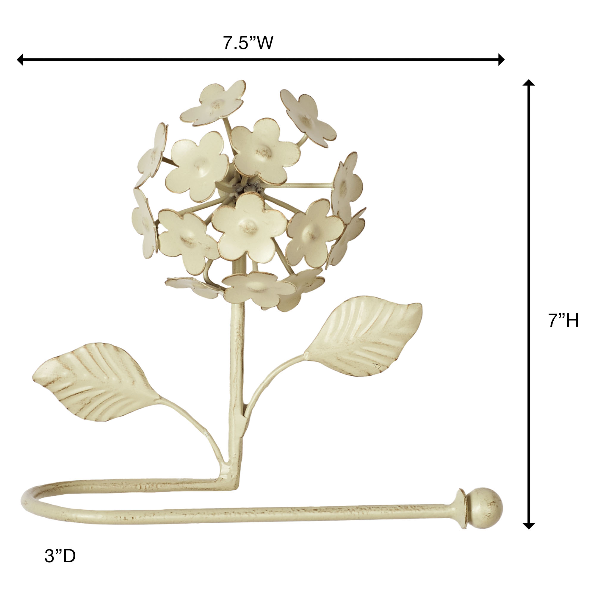 Hydrangea Wall Toilet Paper Holder Creamy Gold 7.5” x 3” x 7”