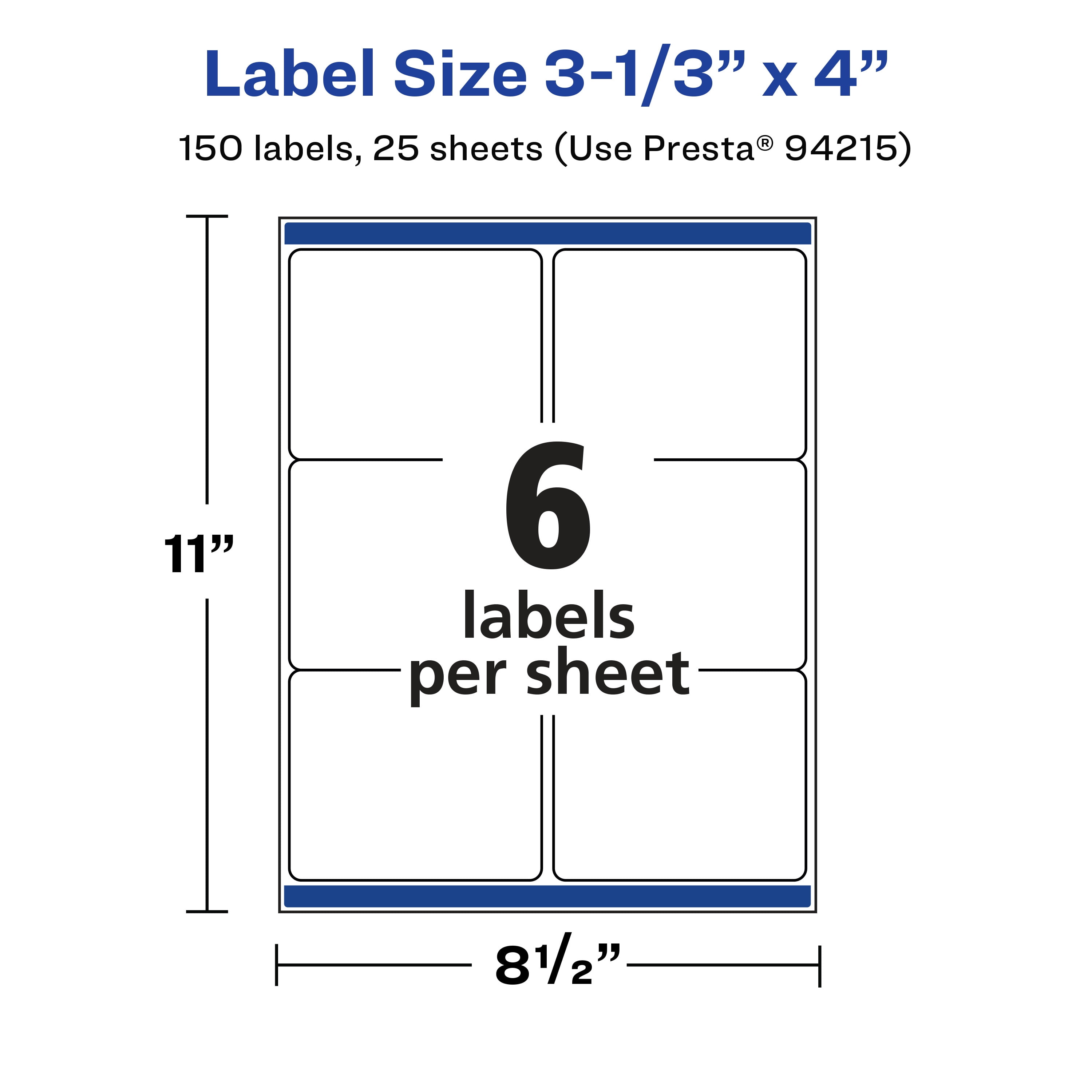 Avery Matte White Rectangle Labels, 3-1/3" x 4", 150 Labels