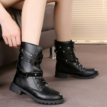 

Akiihool Womens Ankle Boots Wide Width Womens Platform Ankle Boots Elastic Block Heel High Top Ankle Shaft Boot Bootie (Black 7)