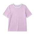 thumbnail image 3 of Babysbule Women Crew Neck Contrast Rib Trim Raglan Short Sleeve Loose Casual Tee for Summer Daily Vacation Outfits, 3 of 9