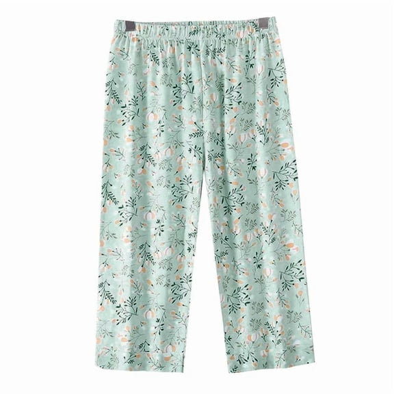 TEAJOPSUU Women's Capri Pajama Pants Casual Floral Printed Lounge Sleep Pants Soft Elastic Waist Pj Bottoms with Pockets A-Green