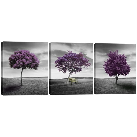 AIR-3 Panels Purple Trees Large Modern Gallery Wrapped Landscape Artwork Giclee Canvas Prints Fall Forest Pictures Paintings on Canvas Wall Art for Living Room Bedroom Home Office Decor