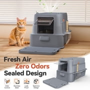 Covered Stainless Steel Cat Litter Box with Odor Control, Modular Design with Drawer, Easy to Clean with Scoop,XL Size Fits All Cats (Dark Grey)