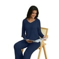 thumbnail image 5 of MINTREUS Women's Pajama Sets Long Sleeve V Neck Lounge Sets Soft Ribbed knit Sleepwear 2 Piece Pjs Set, 5 of 8