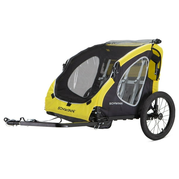 Schwinn Prescott foldable bike trailer, 2 passengers, yellow