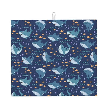 

Xecao Party Shark Cut Print Dish Drying Mat for Kitchen Counter Absorbent Coffee Bar Mat Dish Drainer Rack Mats Dining Room Decoration