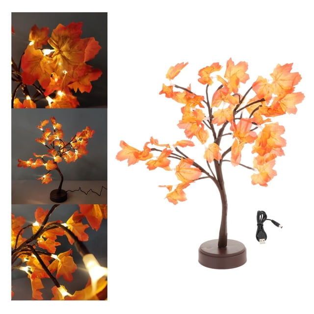 Alambre Luz de árbol LED Batería Recargable USB Luz de Navidad Creativo Bonsai Jardín Interior Dormitorio Hoja de arce 24LED Colco Lámparas de árbol