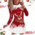 thumbnail image 1 of Vestido de alce de dibujos animados para mujer, minivestido Sexy de manga corta con copos de nieve de Navidad, ropa de fiesta de invierno, 1 of 5