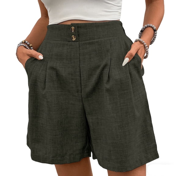 Kvture Trouser Shorts for Women High Waisted Business Casual Work Elegant Wide Leg Shorts with Pockets Green M