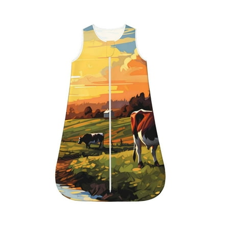 

Cauagu Oil Painting Style Pasture Cow for Infant Wearable Blanket Unisex Girl Boy Swaddle Transition Sack - Newborn Essentials Sleep Clothes-Medium