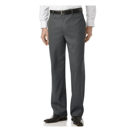 Perry Ellis Mens Flat Front Slit Pockets Dress Pants Gray 31/30