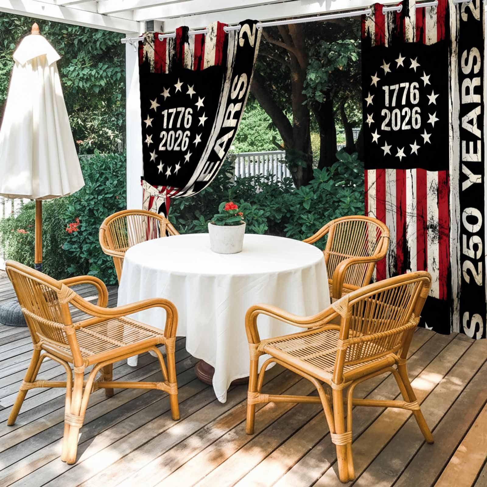 Independence Day Outdoor Curtains for Patio, 250 Years American Flag Red Stripe 4th of July Sunshade Privacy Drapes Grommet Waterproof Outside Curtains for Porch/Cabana/Balcony 54"x 108", 1 Panel