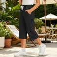 thumbnail image 6 of Fengactive Kids Summer Solid Loose Wide Leg Capri Sweatpants Drawstring Elastic Waist Large Patch Pocket Casual Athletic Cropped Trousers 5-15T, 6 of 9
