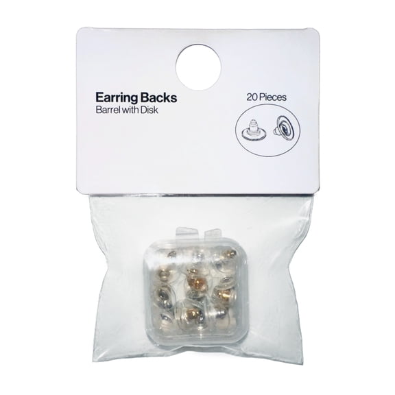 Essentials Brand Earring Back Barrel with Disks Set - 20 Pieces