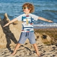 thumbnail image 3 of FORMRS Boys Rash Guard Short Sleeves Swim Shirt Quick Dry UPF 50+ Sun Protection, Sizes 3-12T, Dark Blue Hand Drawn Sailboats, 3 of 6