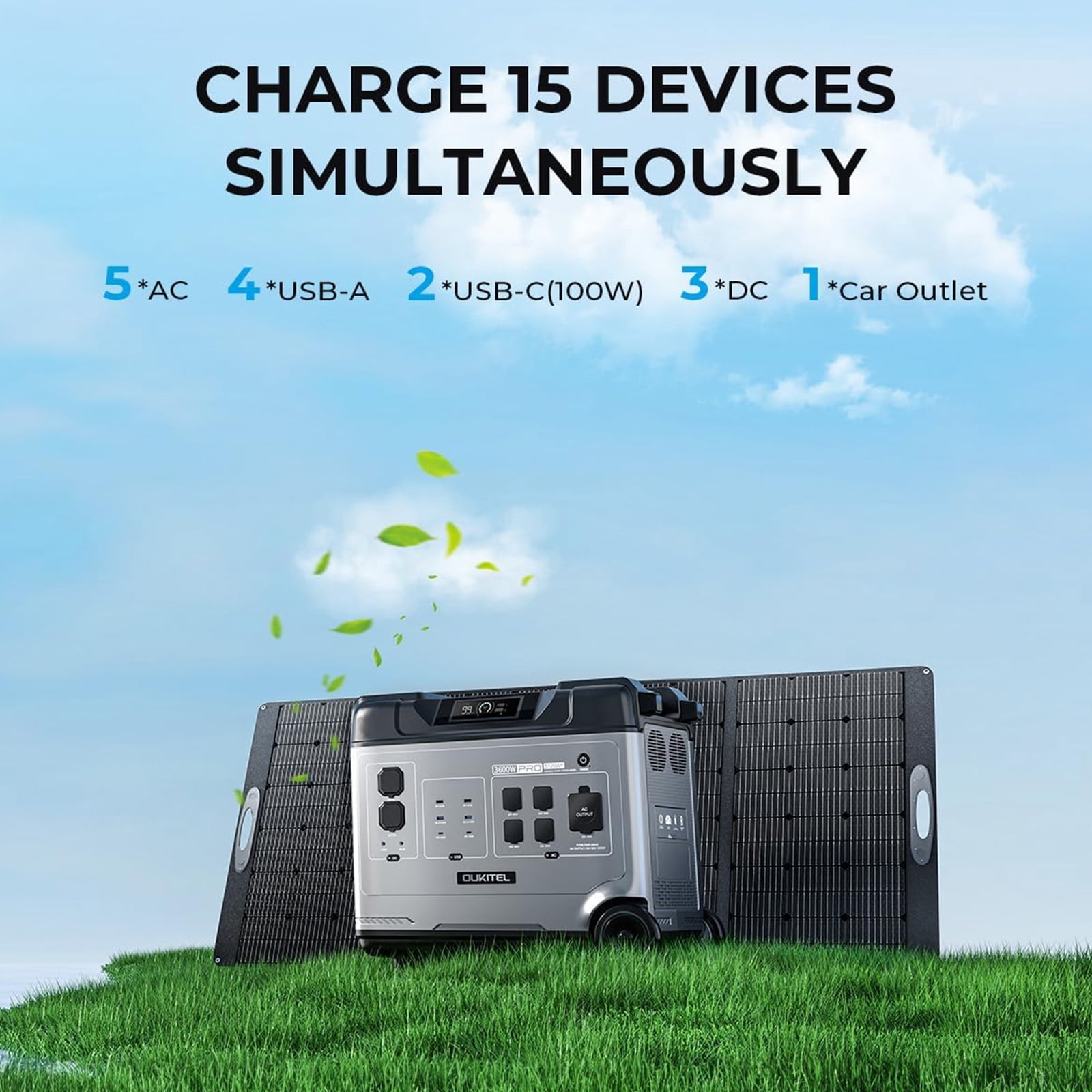OUKITEL P5000 Pro 5120Wh Solar Generator , 3600W Pure Sine Wave Inverter (5000W Peak), LiFePO4 Battery, 1800W Fast Charging, App Control for Home Backup & Outdoor Camping