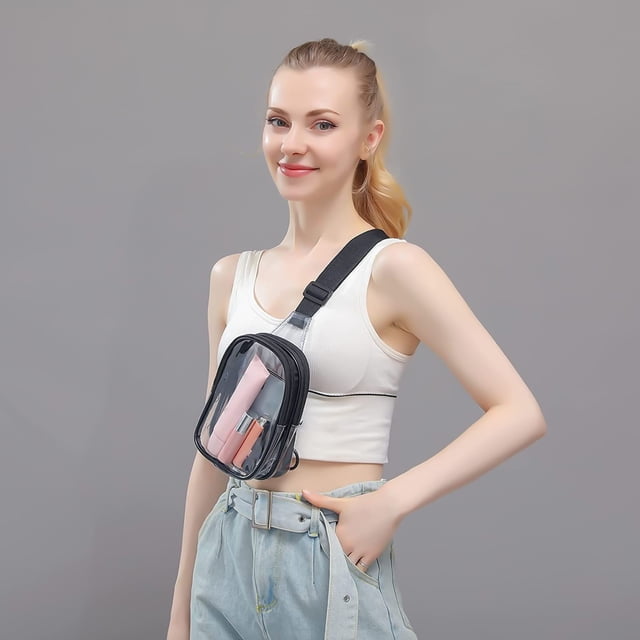 Fiudx Bolso de Pecho de Pvc Transparente, Diseño Mini de Un Solo Hombro, Compacto y Elegante, Accesorio de Viaje para Deportes Al Aire Libre, Versátil para Playa y Negocios, Tamaño 17,78 X 12,7 X 6,3
