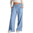 thumbnail image 2 of Wiyuqeen Kids Wide Leg Pants 3-14 Years Girls Linen Straight Leg Palazzo Pant Elastic Waist Baggy Sweatpants Bottoms with Pocket, 2 of 10