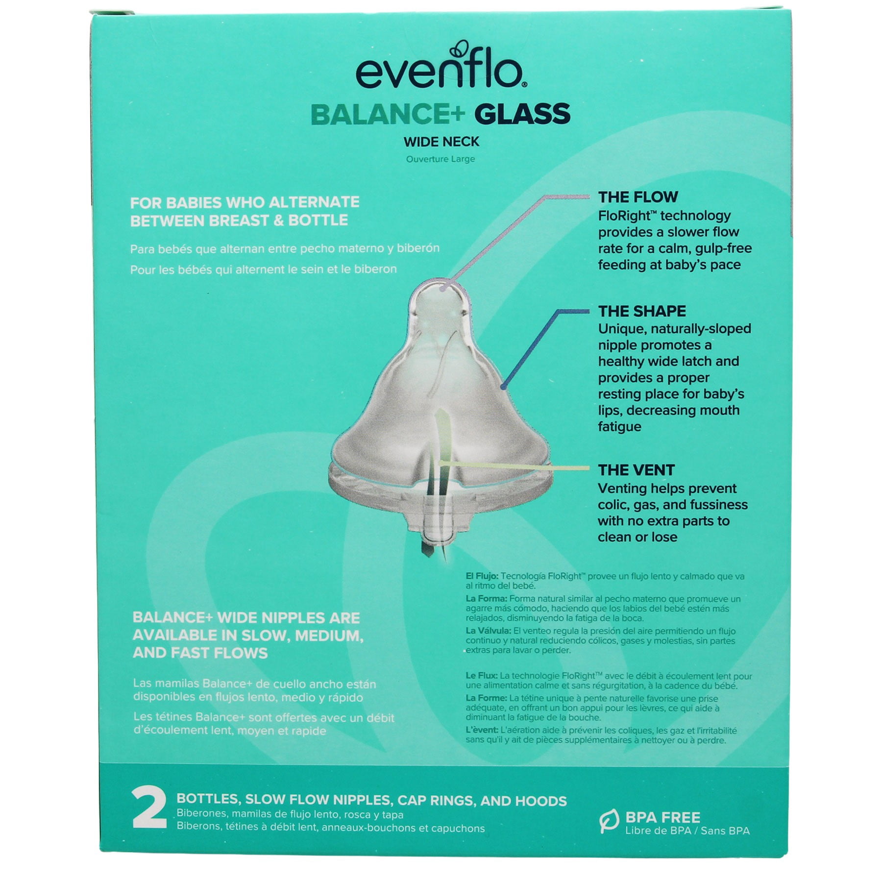 Evenflo Feeding Balance + Wide Glass Bottle, 6 fl oz, 2-Pack