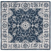 SAFAVIEH Jardin Wilson Floral Wool Area Rug, Navy/Ivory, 6' x 6' Square