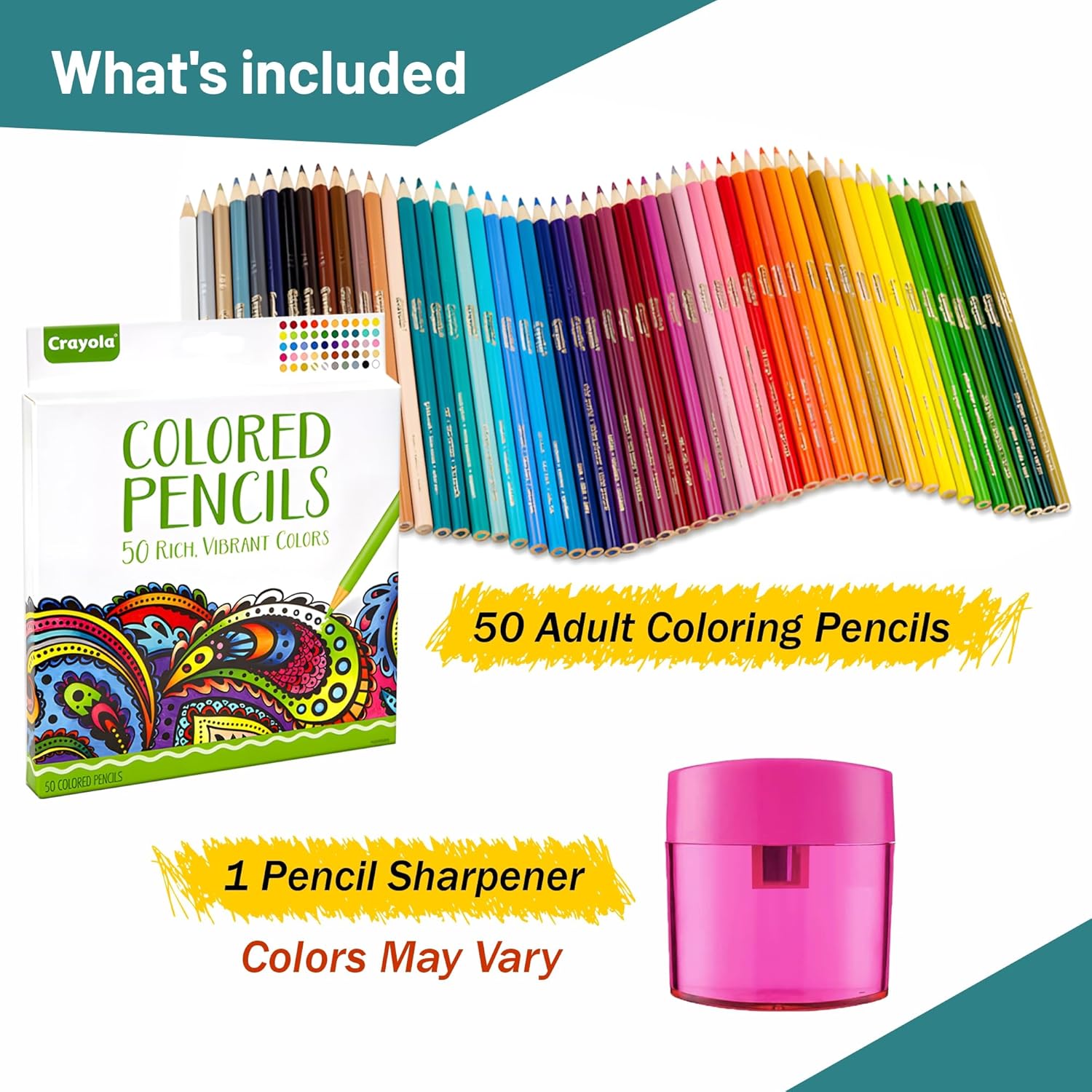 Adult Colored Pencils, Adult Coloring Drawing Pencils, 50 Count, Multicolor and 1 Pencil Sharpener (Gift Pack)