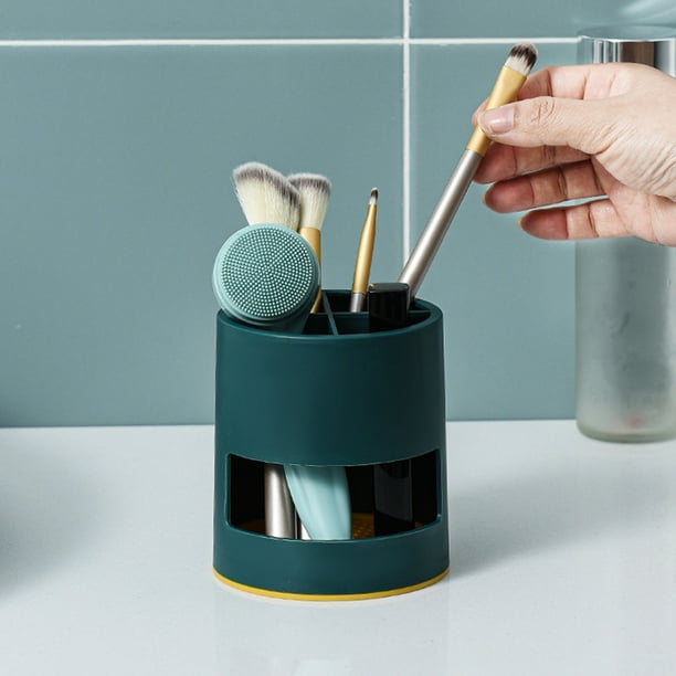 Portacepillos ventilado con drenaje | Organizador de baño de 4 compartimentos para maquinillas de afeitar y cosméticos | Diseño compacto de plástico en verde o blanco