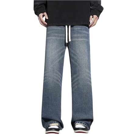 FNFYFH Mens Baggy Jeans Wide Leg Skater Casual Denim Pants Hip Hop Streetwear Jean Pants