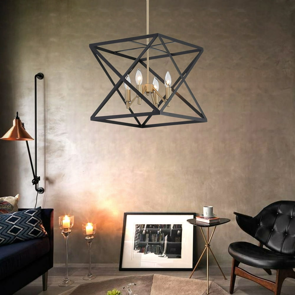 Vanity Art Farmhouse Vintage 4 Light Lantern Geometric Metal Pendant