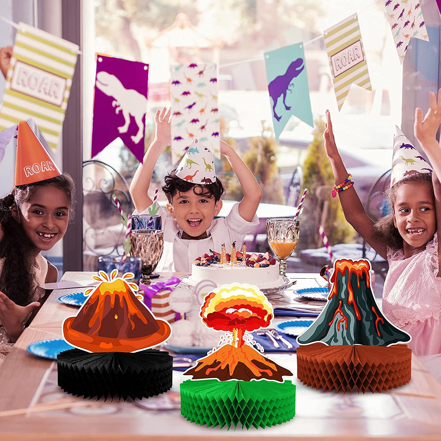 Tiki Party Supplies 6 Pieces Volcano Centerpieces Volcano Party Favor Decoration Dinosaur Party Decorations Hawaiian Party Lava Table Setting Fire Party Supplies Luau