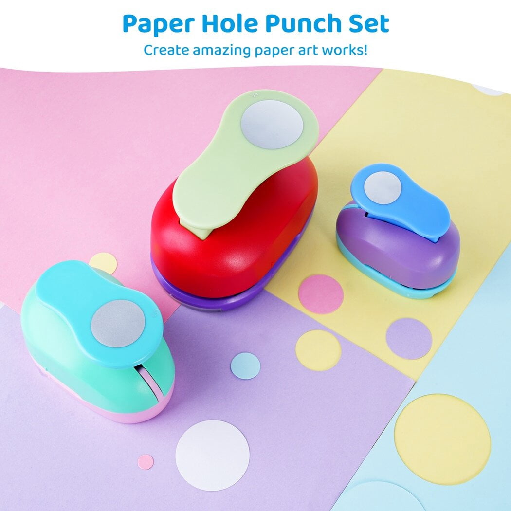 Circle Punch Set, 3PCS Paper Hole Punches 1", 1.5", 2", Scrapbooking Spring-Action Lever Paper Punch Shapes for Paper Craft Card Making DIY Arts