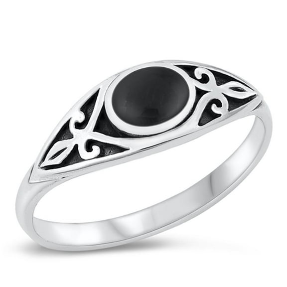 CHOOSE YOUR COLOR Vintage Oval Simulated Black Onyx Ring .925 Sterling Silver Band CZ Female Size 10