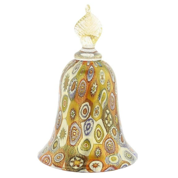 GlassOfVenice Murano Glass Golden Quilt Multicolor Millefiori Bell
