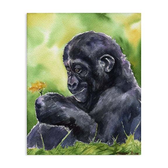 Stupell Industries Traditional Baby Gorilla Animal And Flower Green Watercolor Canvas Art, 24 x 30, by George Dyachenko
