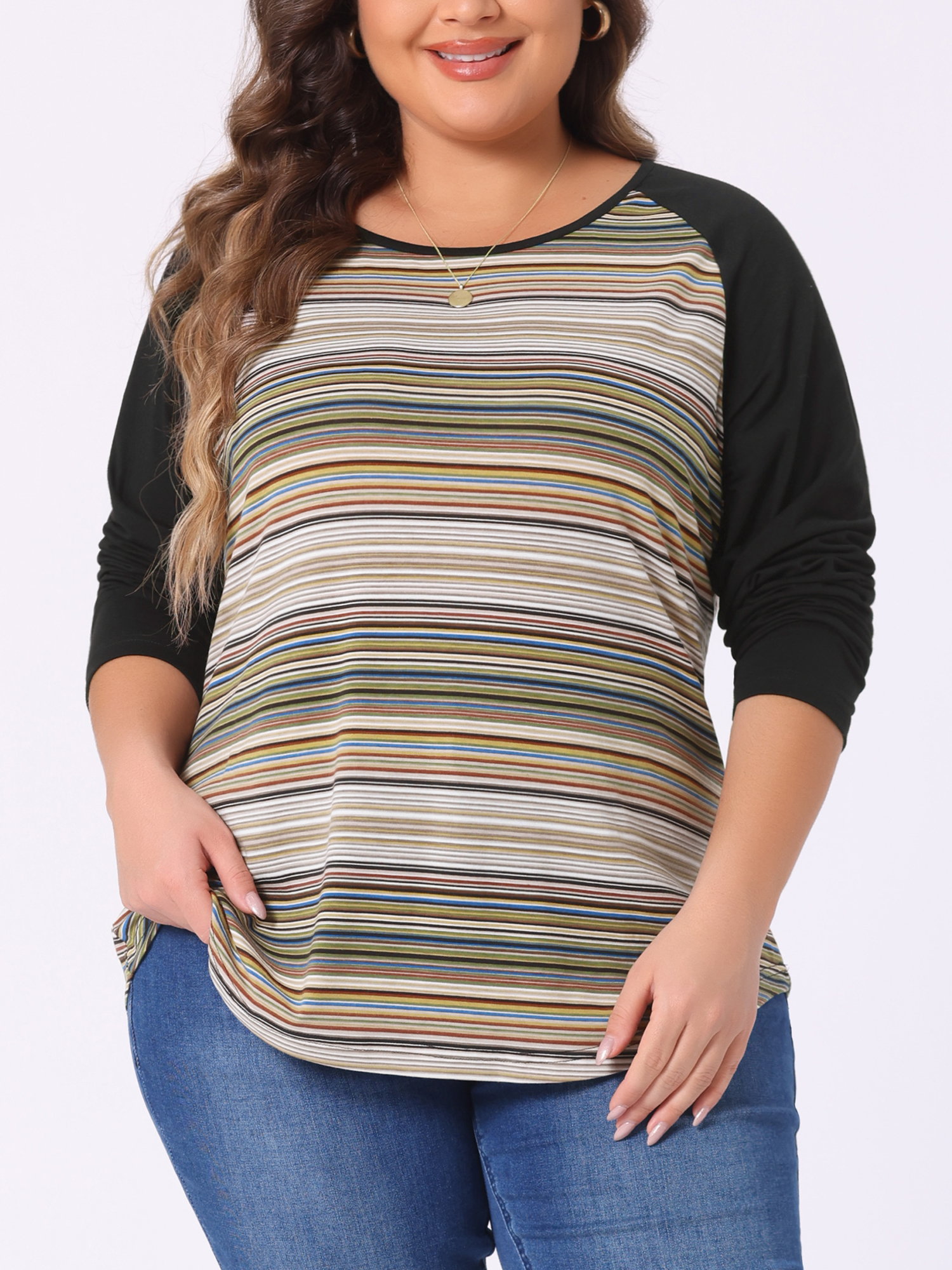 DARING DIVA Women's Plus Top Long Sleeve Relaxed Fit T-Shirt Blouse 4X Green