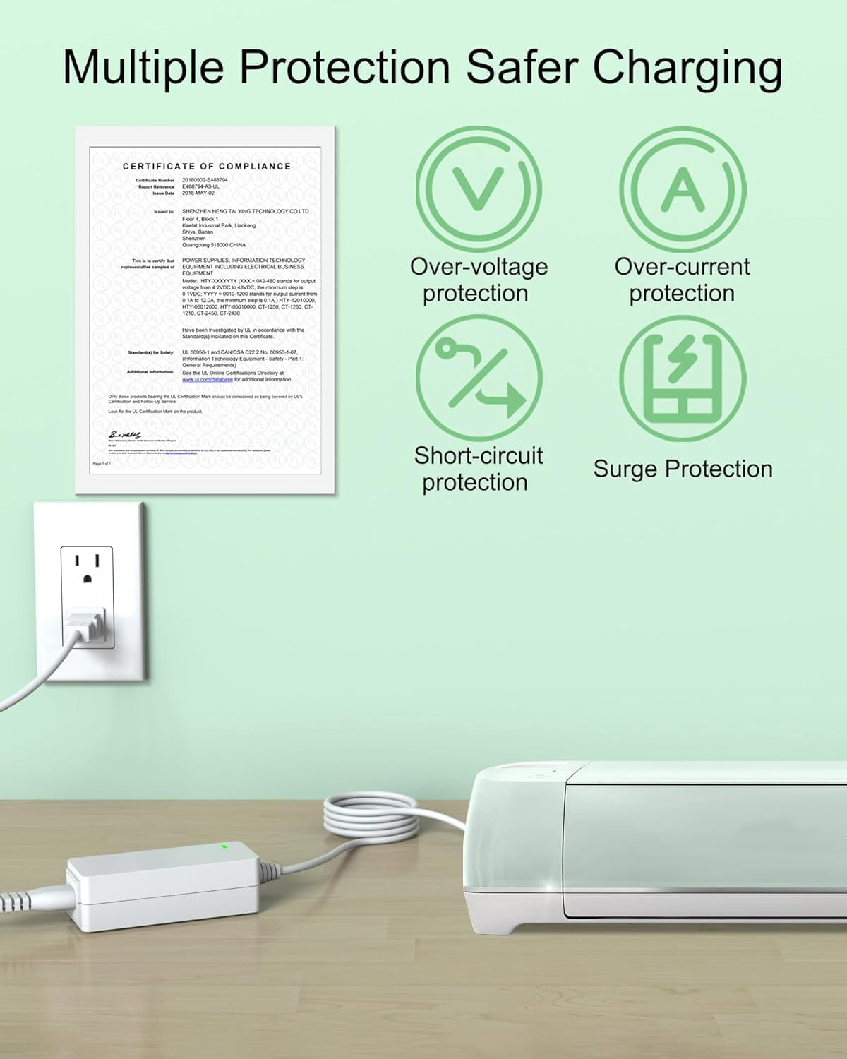 Power Cord for Cricut Explore air 2/Expression 2/Maker/Explore One/Create/Cake/Mini/Original Replacement for Cricut Maker KSAH1800250T1M2 Cutting 18V Charger Power Supply (White)