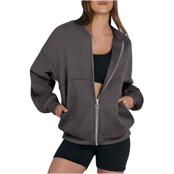 AUNVITO Women's Windbreaker Jacket Dual Pockets Long Sleeve Casual Outerwear No Hood Japanese Sweatshirt Fabric 100% Polyester Lightweight