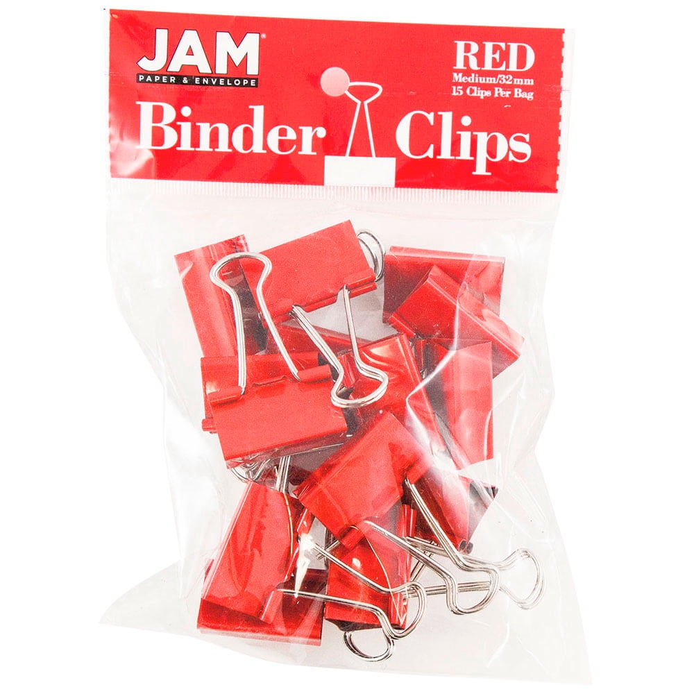 JAM Binder Clips, Red Binderclips, 15/Pack, Medium, 32mm